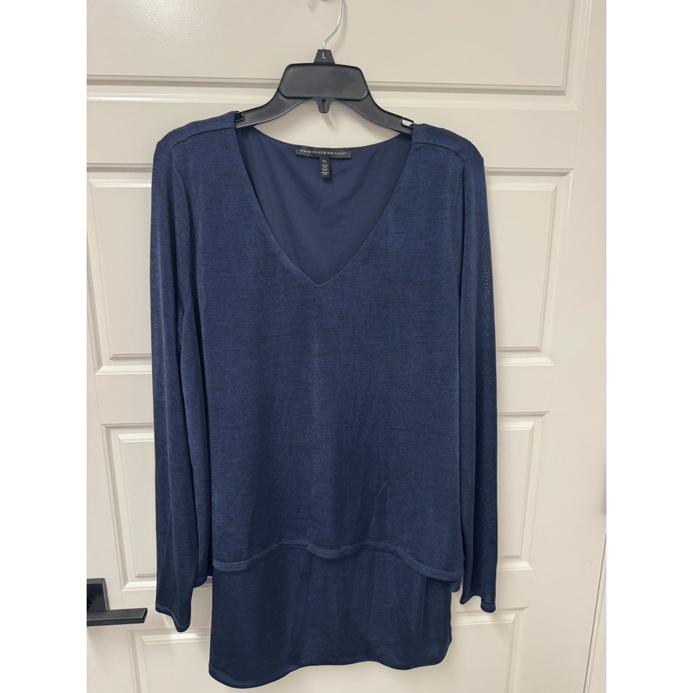 WHBM Navy Blue Stretch Knit Layered Long Sleeve Tank Dress XL